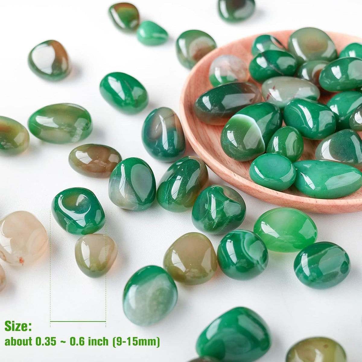 Halatool 2.2LB Natural Green Agate Stones for Aquarium Gravel & Fish Tank 0.35-0.6 Inch Decorative Pebbles for Succulent Rocks DIY Landscaping Indoor Plants Vase Fillers