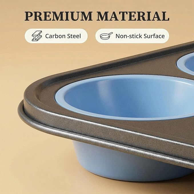 Rigid-Frame Silicone Muffin Pan for Baking,No-Spill Easy-Transfer Design,Reinforced Steel Frame, Non-Stick & Dishwasher Safe,12-Cup Regular Size Muffin & Cupcake Pan Bakeware for Oven (Blue 1pcs)