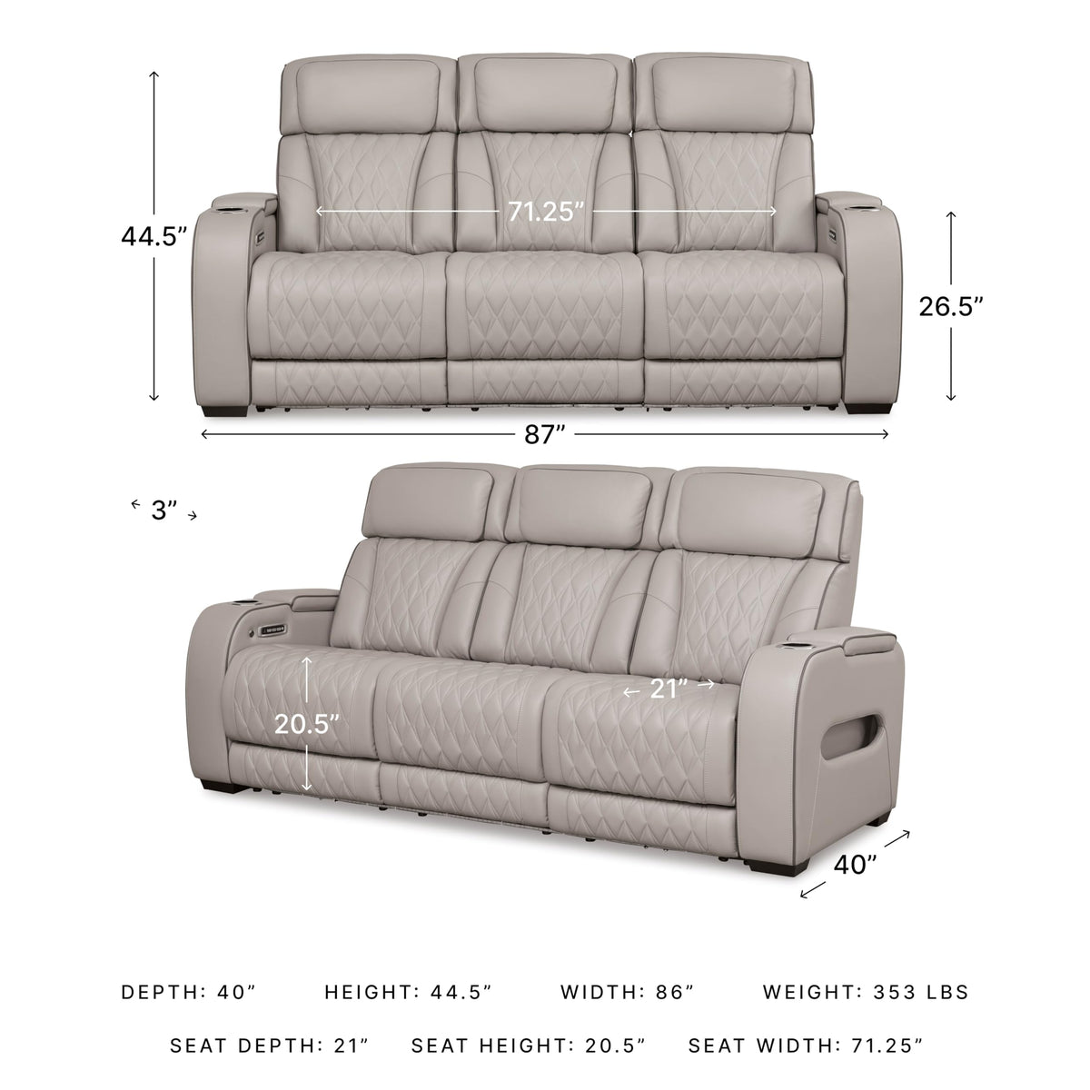 3 Seat Power Reclining Sofa