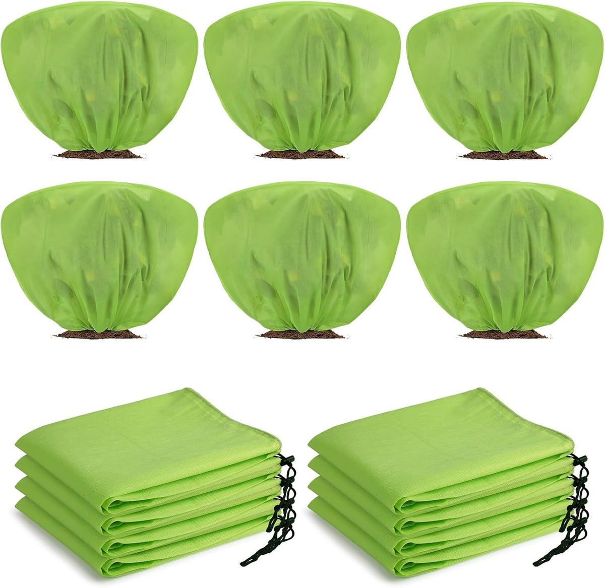 6 Pcs Winter Plant Covers Freeze Protection 39.4x23.6 Inch Horizontal Shrub Tree Rose Plant Protection Bags Frost Blanket with Drawstring for Fall Winter Outdoor Garden Planting (Green)