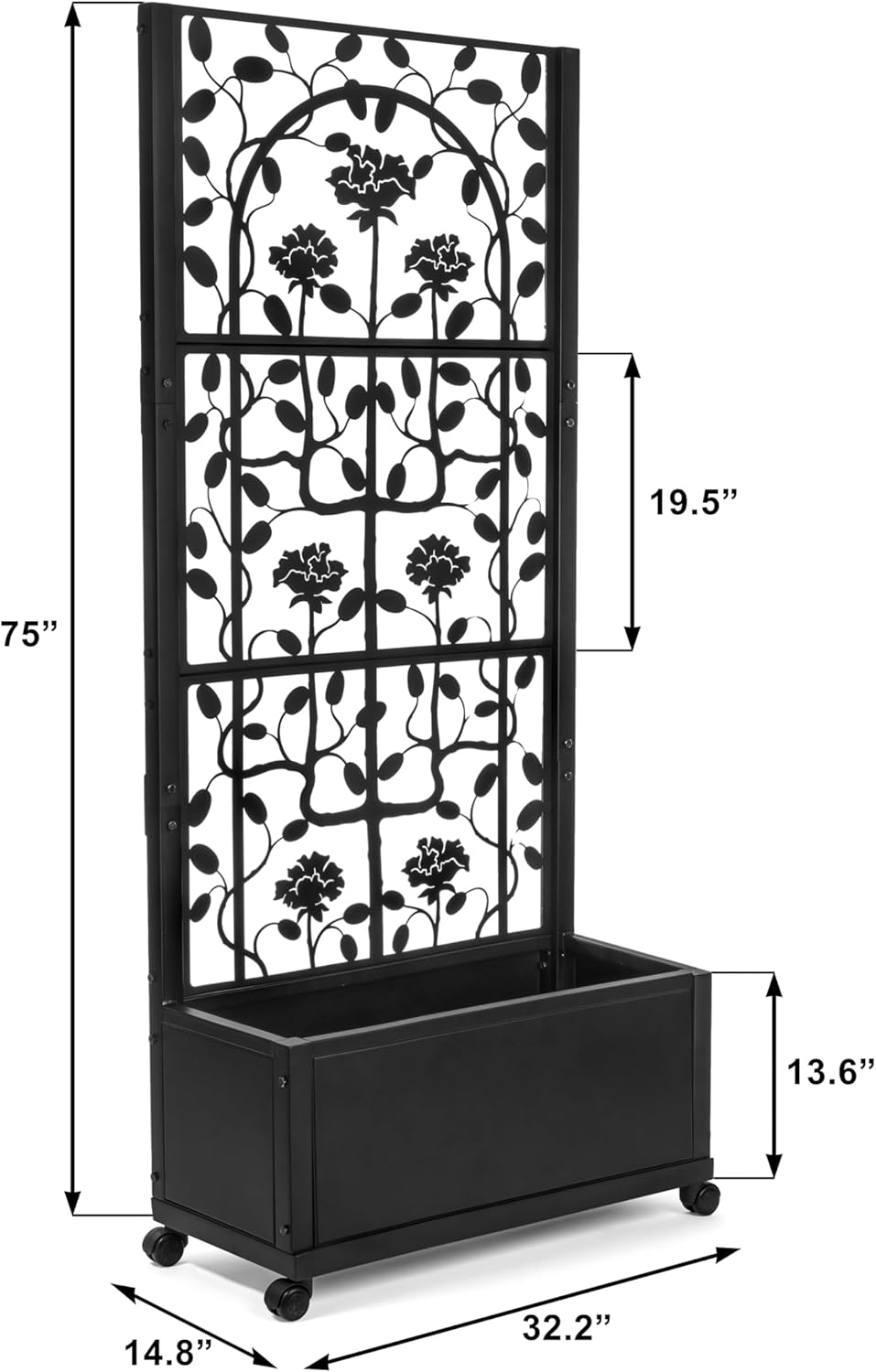 H Potter Trellis Planter Box for Outdoor Plants Privacy Screen for Patio Garden Deck Balcony (Black)