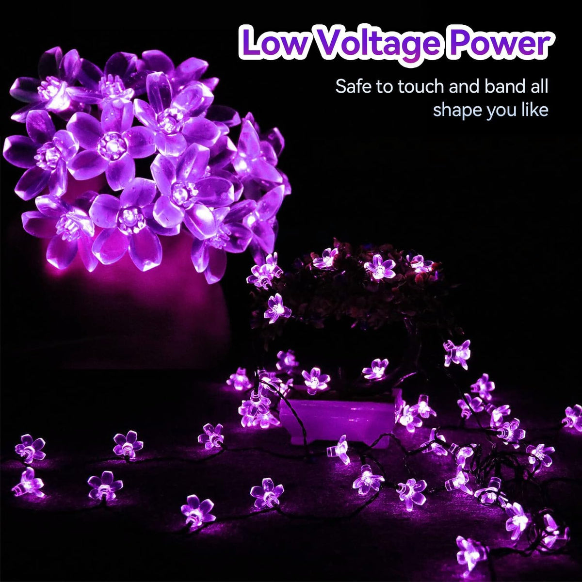 ITICdecor Outdoor Solar Flower String Lights Waterproof 50 LED Fairy Light Decorations for Christmas Tree Garden Patio Fence Yard Spring (Purple)