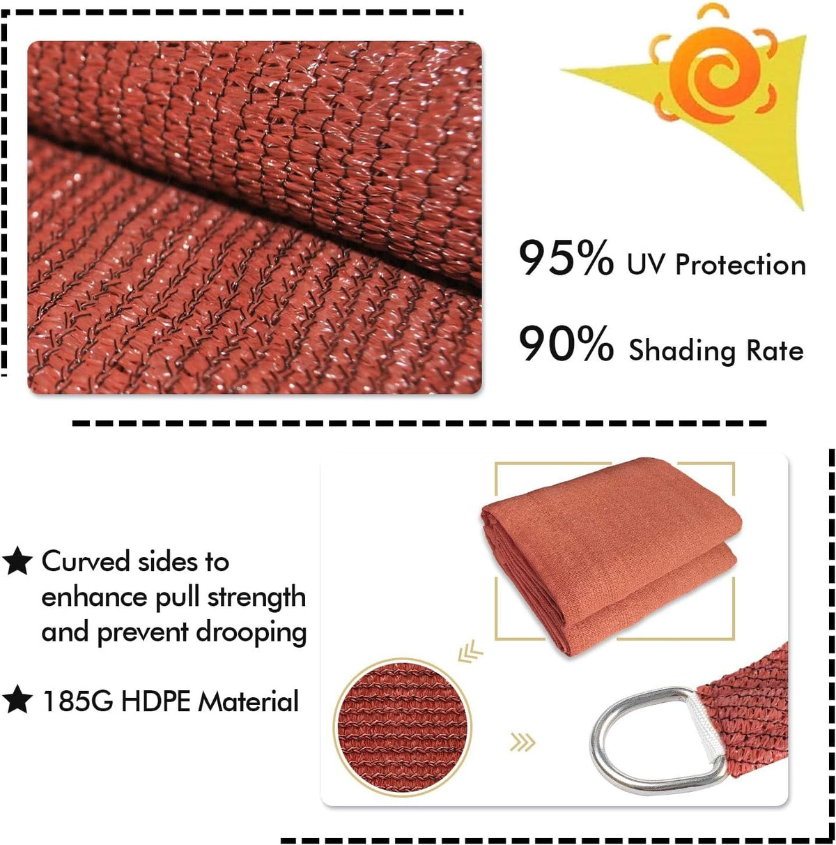 KANAGAWA Sun Shade Sail Curved 24'X24' Rust Red Rectangle Outdoor Shade Cover UV Blovk Canopy for Patio Garden Backyard Heavy Duty Permeable 185GSM (We Make Custom Size)