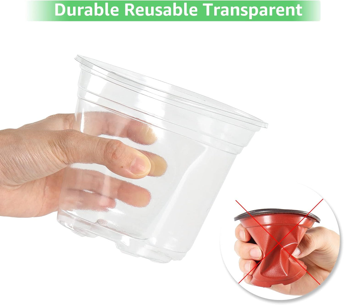 Bonviee 36 Packs 3.5/4/5 Inch Clear Nursery Pots, Transparent Plastic Planter with Drainage Holes, Seed Starting Pot Flower Plant Container -Clear