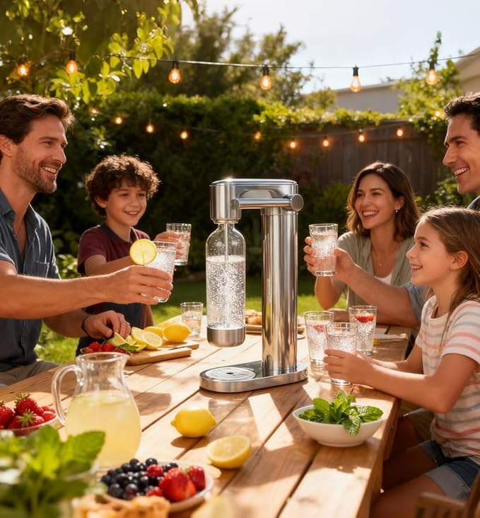 Soda Maker Sparkling Water Maker, Manual Stainless Steel Carbonation Machine for Home, Compatible with 60L Threaded CO₂ Cylinders (Not Included), Water Carbonator with BPA free PET Bottle