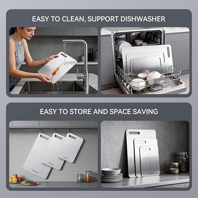 Titanium Cutting Boards,100% Pure Titanium Kitchen Cutting Board, Double-Sided Non-Toxic Cutting Board, Ideal for Slicing and Dicing Meats, Features Handle, Dishwasher Safe,16"L*10"W