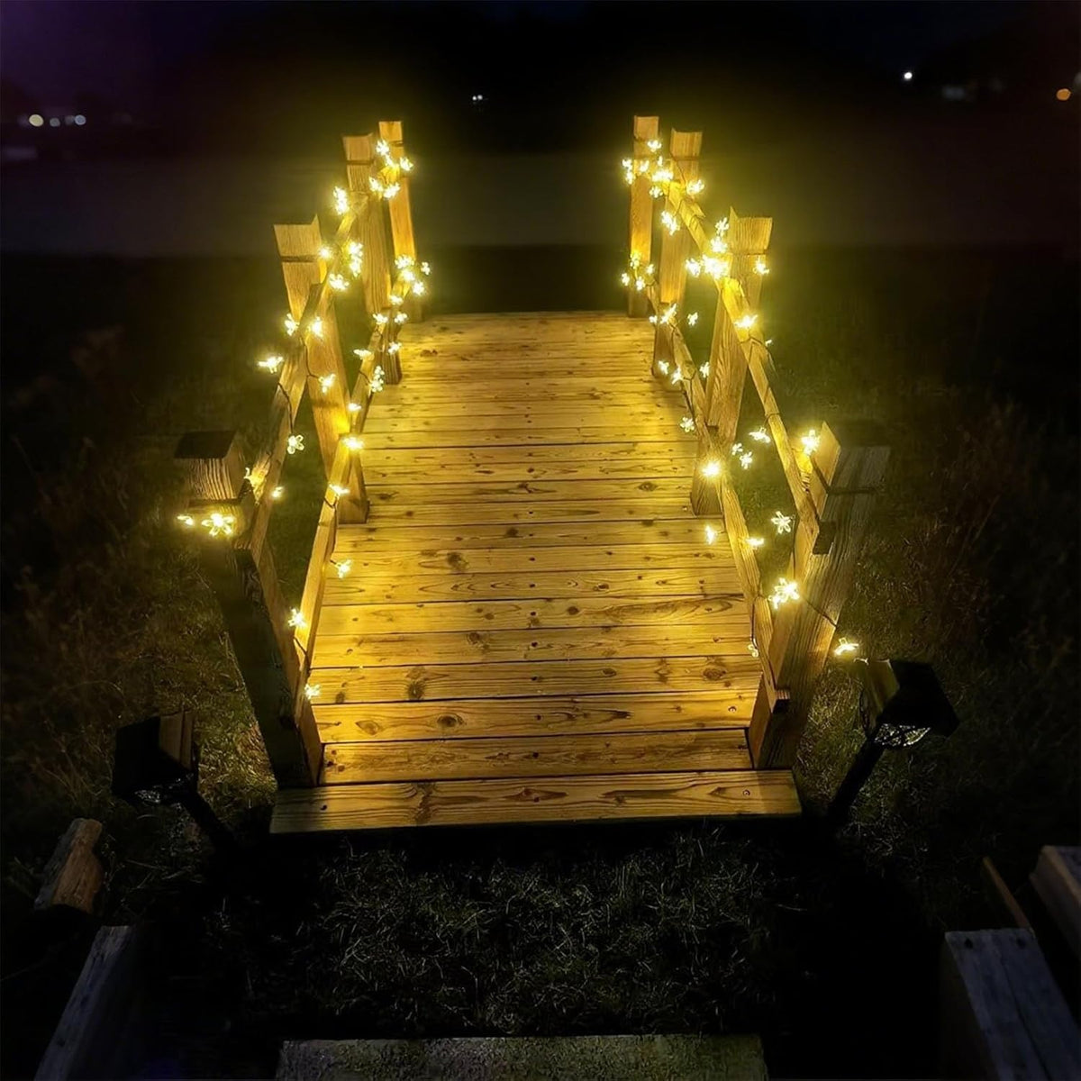 Solar Flower String Lights, 50 LED Outdoor Patio Lights Waterproof, Fairy Lights for Outside Patio Garden Fence Yard Christmas Tree Decor, Warm White