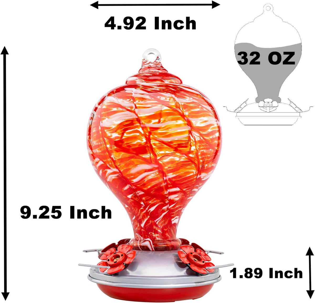 Muse Garden Hummingbird Feeders Blown Glass Hummingbird Feeder, Garden Backyard Decor, 32OZ, Lollipop