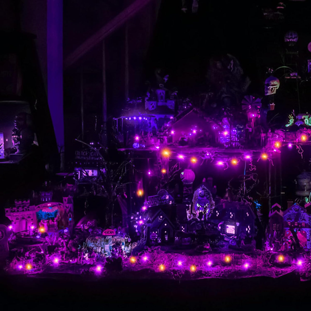 Solar Powered String Lights Outdoor, Purple Orange 2 Pack Total 200 LED 66FT Solar Powered Halloween Decorative Fairy Lights 8 Modes Black Wire for Halloween, Garden, Patio, Party, Yard, Christmas