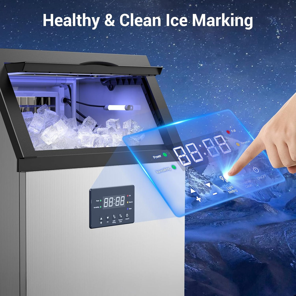 Commercial Ice Maker Machine 165Lbs/24H Stainless Steel Under Counter Ice Machine with 45lbs Ice Storage Capacity, Freestanding Ice Maker