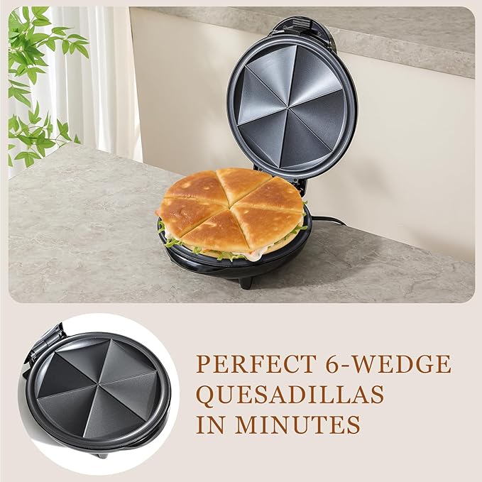 UVFAST Electric Quesadilla Maker Taco Tuesday, 9.5'' Quesadilla Press Non-Stick, Easy-Slice 6-Wedge Tortilla Cooker, Grilled Cheese Corn Flour Tortilla Snacks, Black