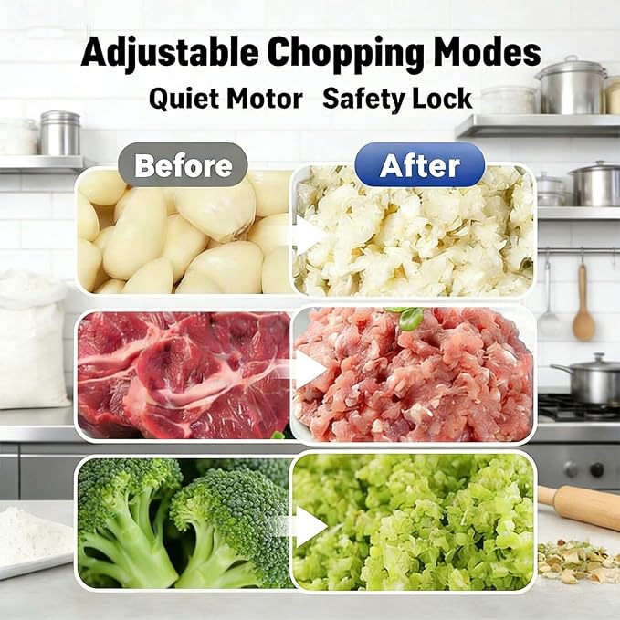 Electric Garlic Chopper Mini, Upgraded Rechargeable Veggie Chopper With Storage and Cover, One-Touch Food Processor with 4 Stainless Steel Blades for Onion Meat Chili Ginger (Green, 250ml)