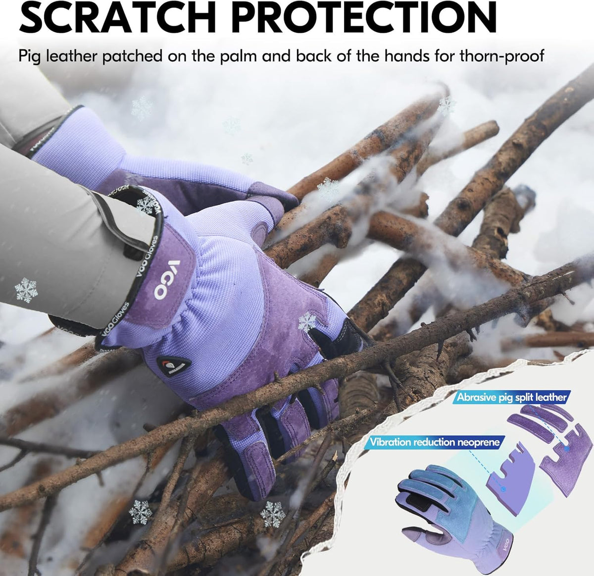 Vgo... Winter Gardening Gloves Women,Safety Work Gloves, Puncture-proof,Thornproof,Touchscreen(1 Pair,L,Purple,SL7471FLWP)