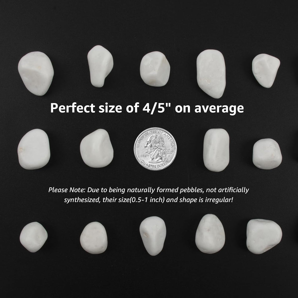 20 lbs White Polished Garden Stones, 0.5-1 Inch Decorative Rocks for Landscaping, Pathways, Yard Borders, Pots, Aquarium Decoration, and DIY Craft Projects (Pure White, Weight: 20 LB)