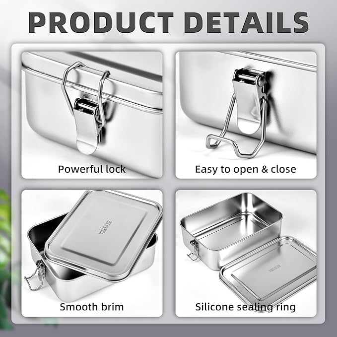 4 PCS Stainless Steel Bento Box 550ml, Metal Lunch Box Food Containers, Steel Lunch Container for Home, Work, Camping