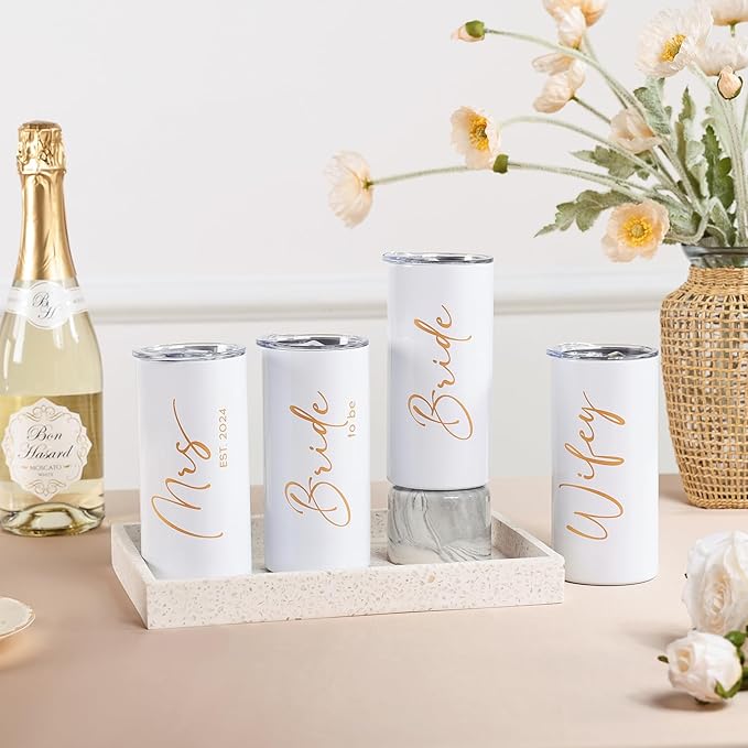 Bride Gifts Bridal Shower Gifts for Bride Cup Wedding Engagement Bachelorette Party Favors Stainless Steel Insulated Skinny Tumbler with Lid and Straw 15 OZ