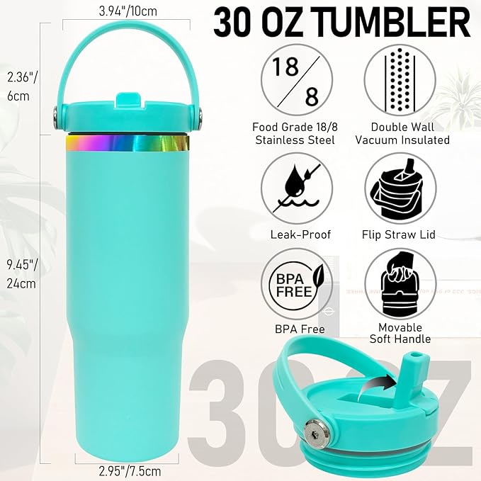 30 oz Tumbler Bulk with Handle and Straw, Vacuum Insulated Tumblers with Flip Straw and Top Handle, Leakproof Powder Coated Tumbler, Stainless Steel Travel Mug for Coffee Water (Blue, 4 Pack)