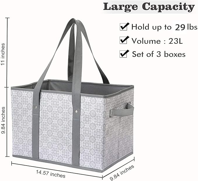 WISELIFE Reusable Grocery Bags 8 Pack,Large Grocery Tote Bag Water Resistant Shopping Bags Foldable Grocery Bag for Clothes,Shoes and Picnic,Grey