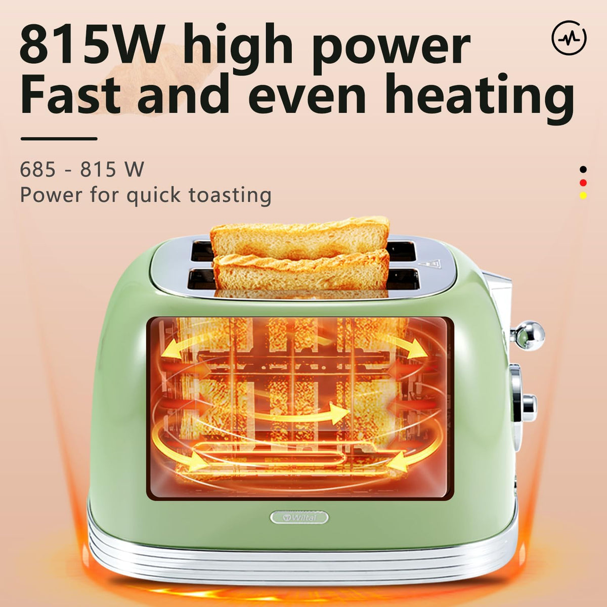 Green Cute Retro Toaster 2 Slice with 1.58" Wide Slots, with Stainless Steel Lid, with Warming Rack, Preheat, Defrost, Countdown Timer Display