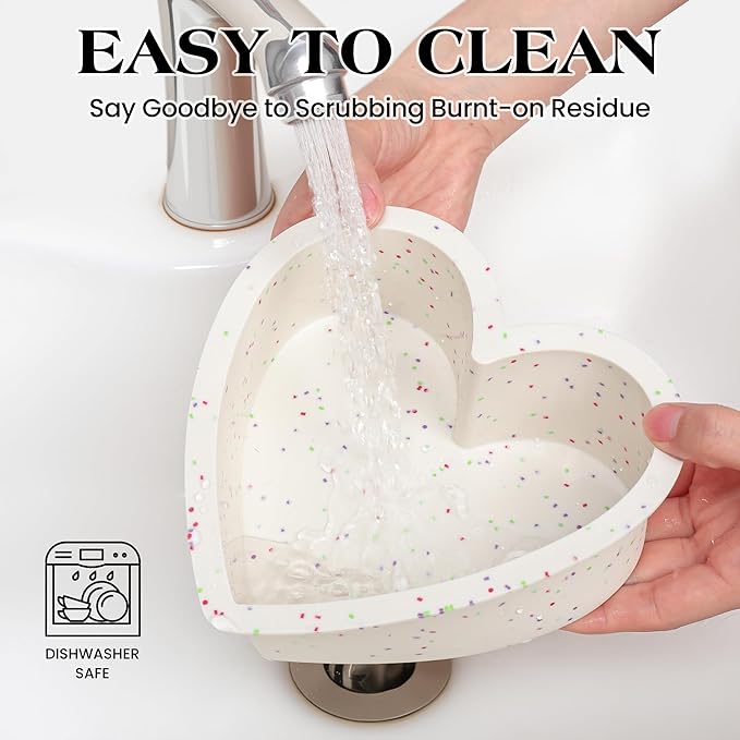 6 Inch Heart Shaped Cake Pans Small Heart Cake Pan Nonstick Silicone Molds for Baking Set of 3 (Cream)
