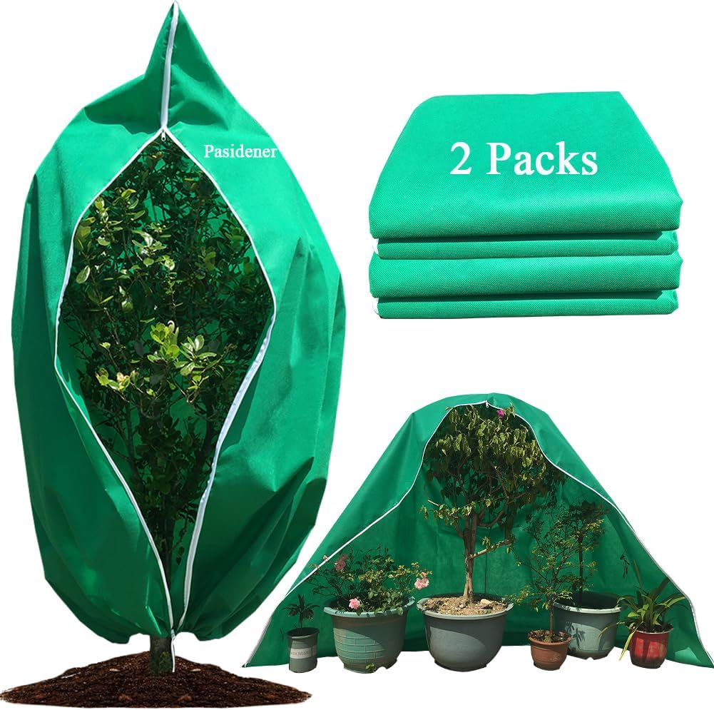 Plant Covers Freeze Protection 2 Packs 75" X55" 2.2oz Tree Covers Frost Plant Covers Freeze Cloth for Outdoor Plants with Zipper Drawstring