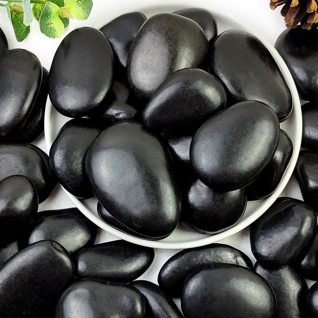 40lbs Black Rocks for Landscaping, 2-3 Inch High Polished Pebbles Natural Large River Rocks for Plants, Decorative Stones Garden Outdoor and Indoor DIY Vase Filler Fish Tank Aquariums