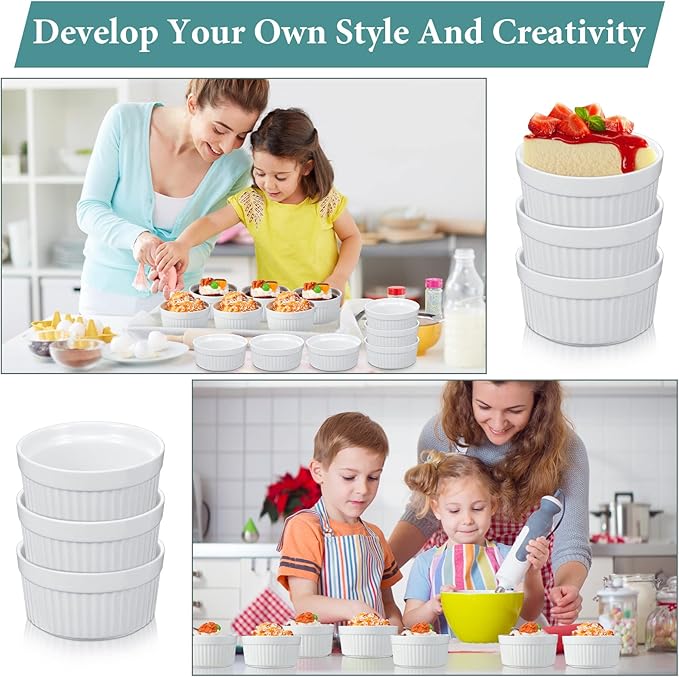 Xinnun 24 Pcs 4 oz Ramekins Creme Brulee Dishes Oven Safe Classic Porcelain Ramekins Set for Baking, Creme Brulee, Souffle, Appetizer, Custard, Pudding, Dipping Bowl, White