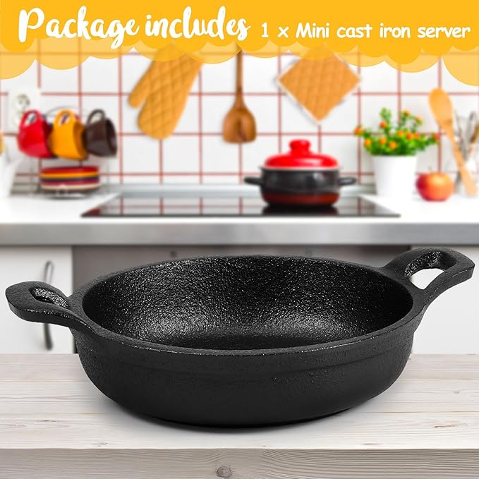 Mini Cast Iron Skillets 5 x 5 x 1.3 Inch Cast Iron Pan Small Ramekin Set Black Casserole Dish Cookware Oven Safe Mini Skillets for Kitchen Indoor Outdoor Picnic (1 Pack)