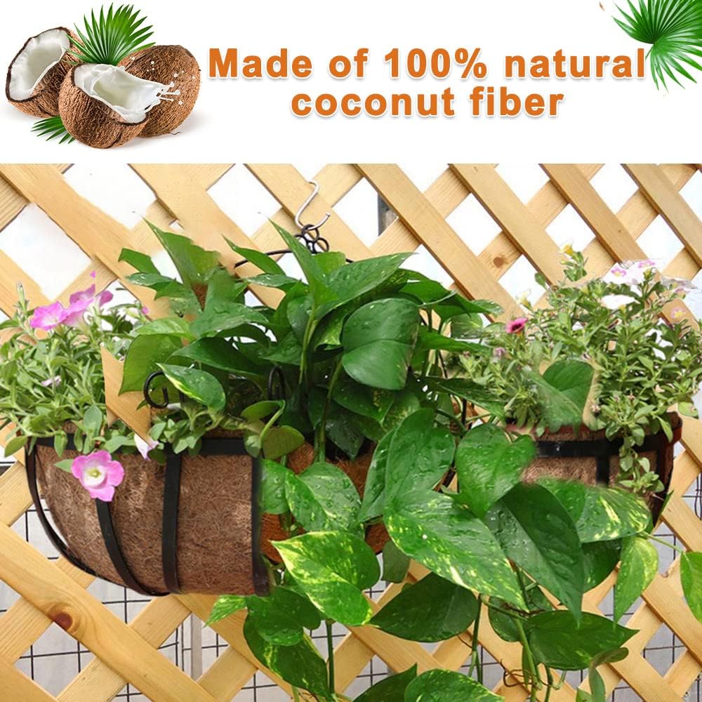 2 Pack Trough Coco Liner Fiber Replacement for Planters, 24/30/36/48 inch Half Moon Coconut Coir Planter for Window Box/Hanging Garden Vegetables Pot, Fence Flower Baskets