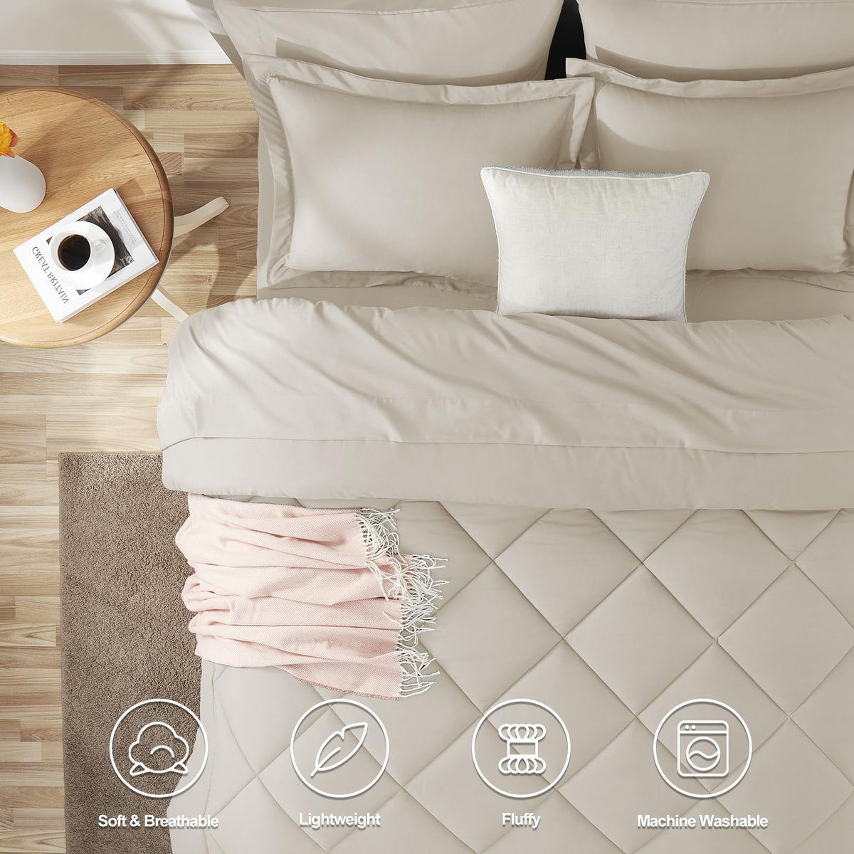 California King Size Comforter Set Beige