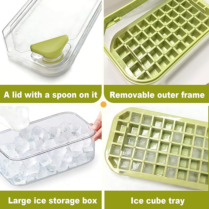 Ice Cube Tray with Lid and Bin+ Ice Cube Trays Press Easy Release
