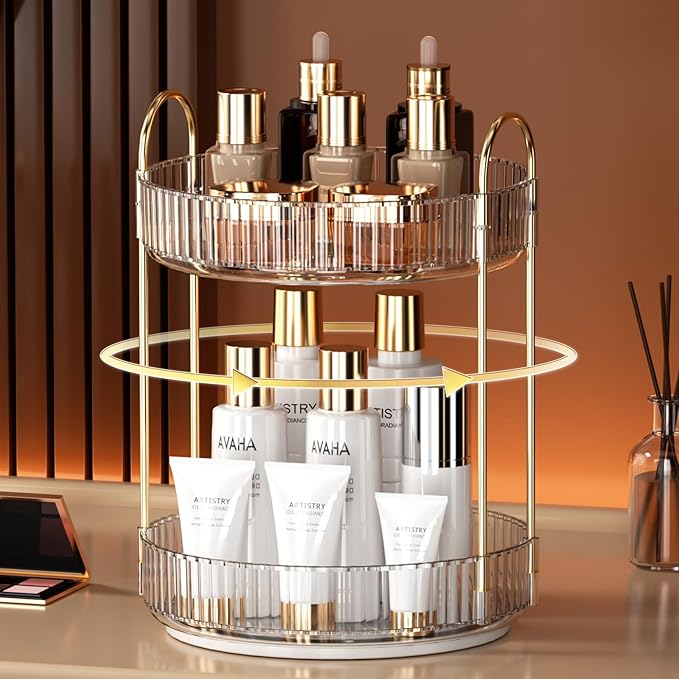 Rotating Makeup Organzier Clear and Corner Bathroom Organizer Countertop Yellow