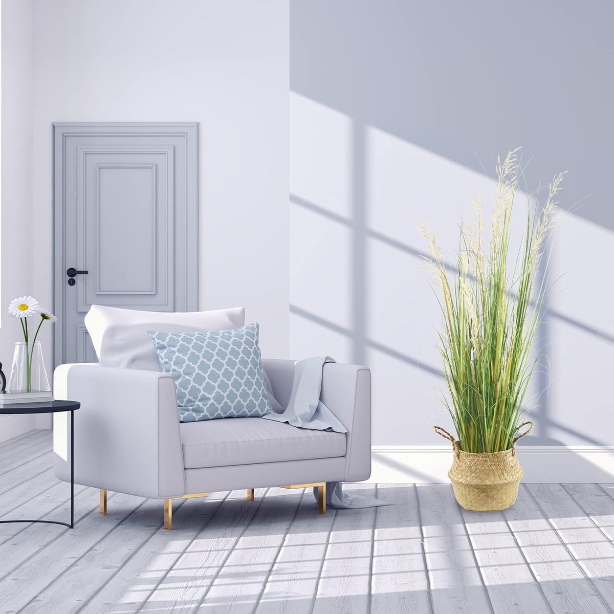 Artificial Plant 4ft(47in) Tall Artificial Grass Plant,Faux Plants Indoor Home Decorative Artificial Plants & Flowers in Pot Fake Plant, House Plant Indoor
