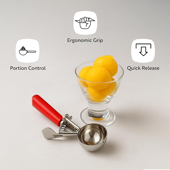 Restaurantware 4 Ounce Portion Scoop, 1 Trigger Release Stainless Steel Cookie Scoop - With Gray Handle, Stainless Steel Disher, For Portion Control, Cookie Dough, Cupcake Batter, Or Ice Cream