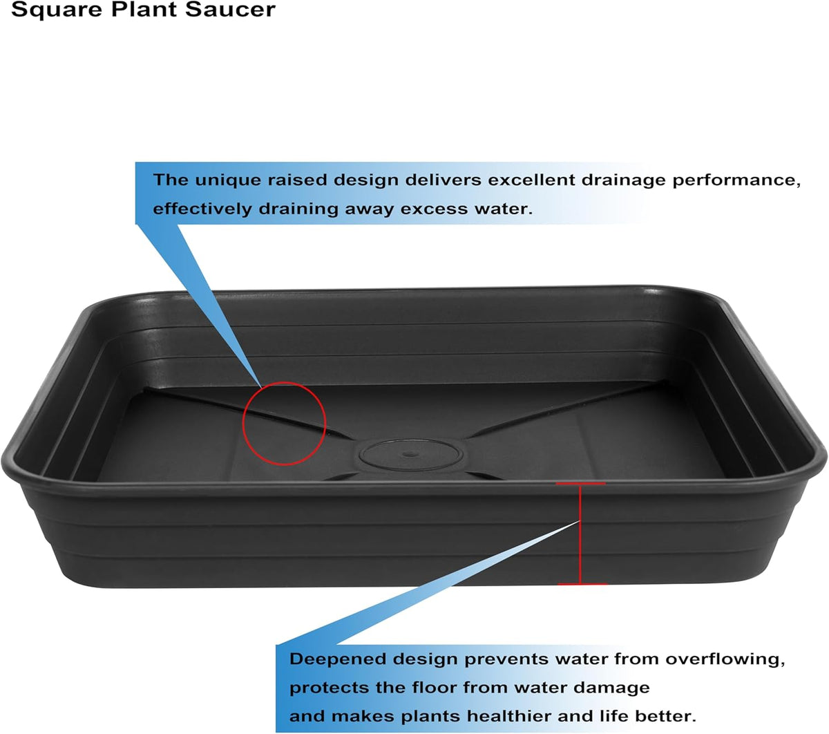 4 Pack Square Plant Saucer Tray 8 inch, 6 8 10 12 14 16 18 20 inch Heavy Duty Plastic Square Plant Saucers for Indoors Outdoor, Flower Planter Drip Trays for Pots, Seed Starting Tray