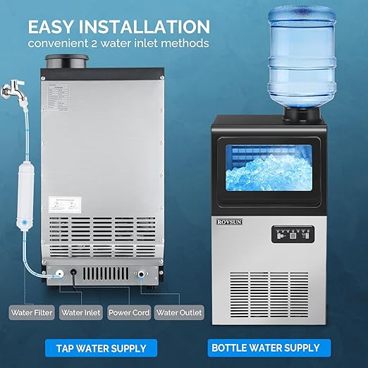 ROVSUN 90LBS/24H Countertop Ice Maker with 2 Water Inlets & Appointment Function, Freestanding Ice Machine with 11lbs Storage Bin, Ice Scoop, Drain Pipe & Water Inlet with Filter