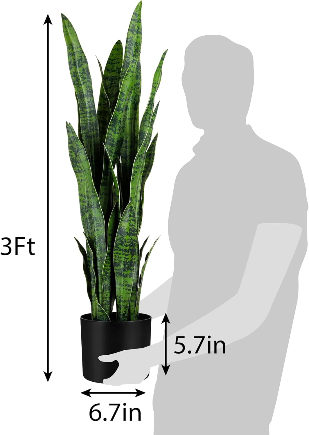 KOL 3ft 2-Pack Artificial Snake Plant - 32 Thick Lifelike Leaves, Faux Silk Sansevieria for Indoor Home & Garden Decor, 35in Potted Fake Mother-in-Law's Tongue Plants, Green