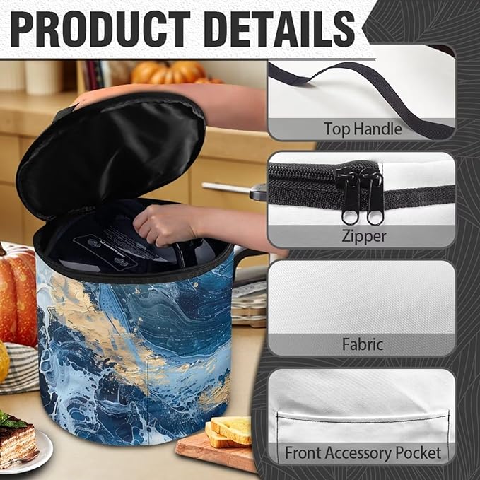 Blue Marble Electric Pressure Cooker Insulation Handbag Keep Appliance Clean Electric Pressure Cooker Bag with Accessories Pockets