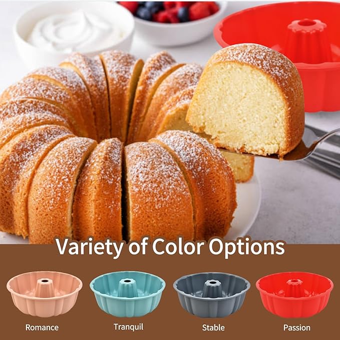 PADELE 2 Pack Silicone Cake Pan Nonstick,10 Inch, Silicone Cake Molds,Pound Cake Pan, Baking for Jello,Gelatin,Cake,Brownie and Bread (Blue+Blue)
