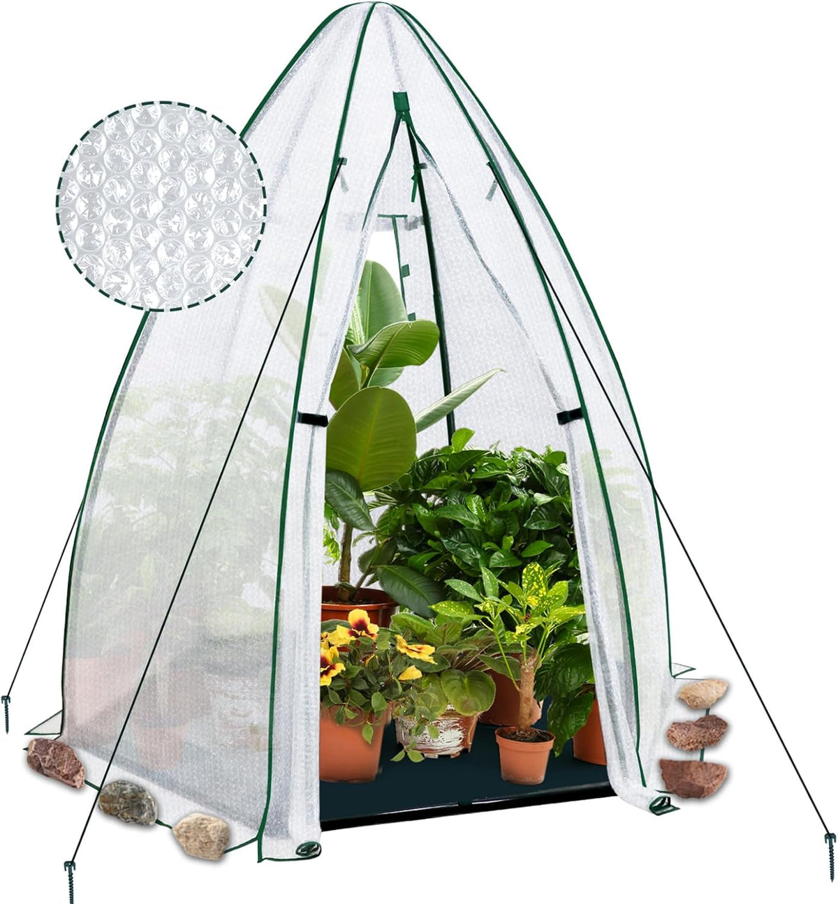 EAGLE PEAK Portable Mini Dome Greenhouse with Zippered Door and Mesh Window, Outdoor Mini Hexagon Greenhouse Kit for Indoor Outdoor Gardening 63”x63”x72”, Agricultural Bubble Film Cover