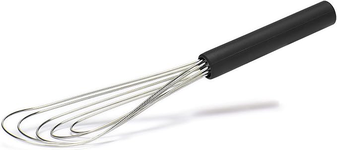 Flat Whisk Silicone Handle Non Slip 10" - 5 Wires Whisk with 10 Heads for Kitchen Cooking Color by Jell-Cell (Black)