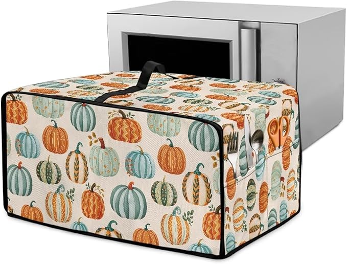Toaster Oven Dust Cover Dustproof Smart Oven Air Fryer Microwave Cover with Side Pockets, Electric Appliance Protector for Kitchen, L, Pumpkin Pattern
