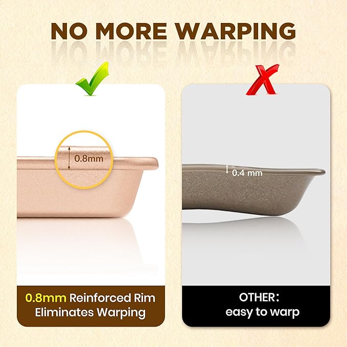 Professional Non-Stick Baking Sheets Set, 3-Piece Heavy Duty Carbon Steel Cookie Sheets with Oven Safe & Even Heating for Baking, Roasting, Cooking (Champagne Gold)