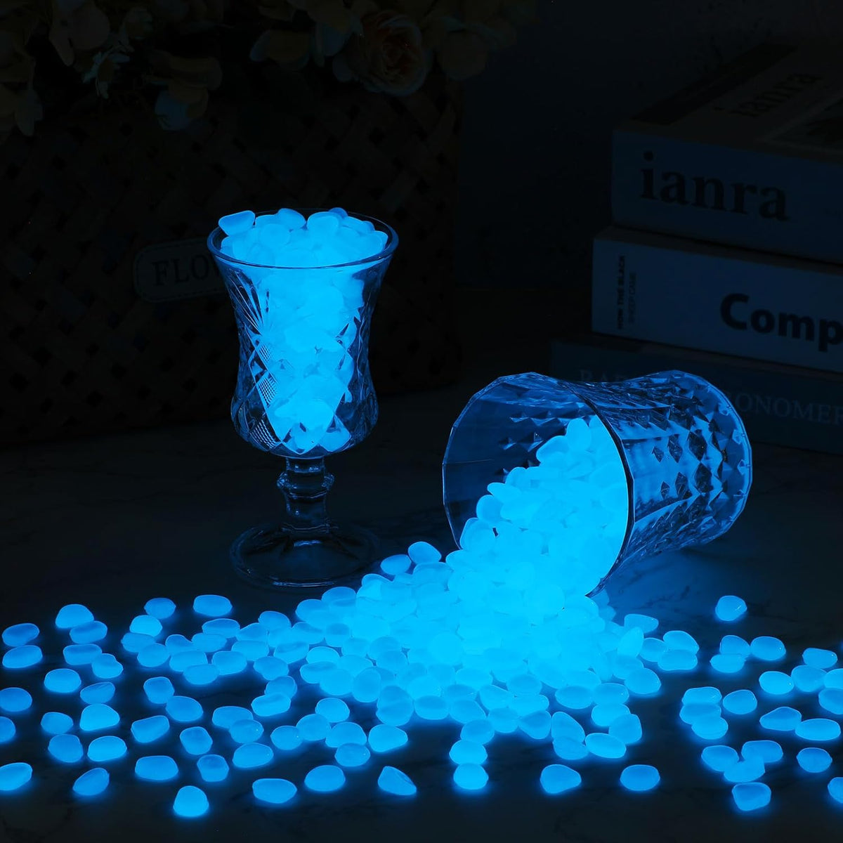 20000 Pcs Glow in The Dark Rocks Bulk Blue Garden Glow Rocks Outdoor Garden Glow in The Dark Pebble Glow in The Dark Stone for Walkway Backyard Landscaping Fish Tank Plant Decor