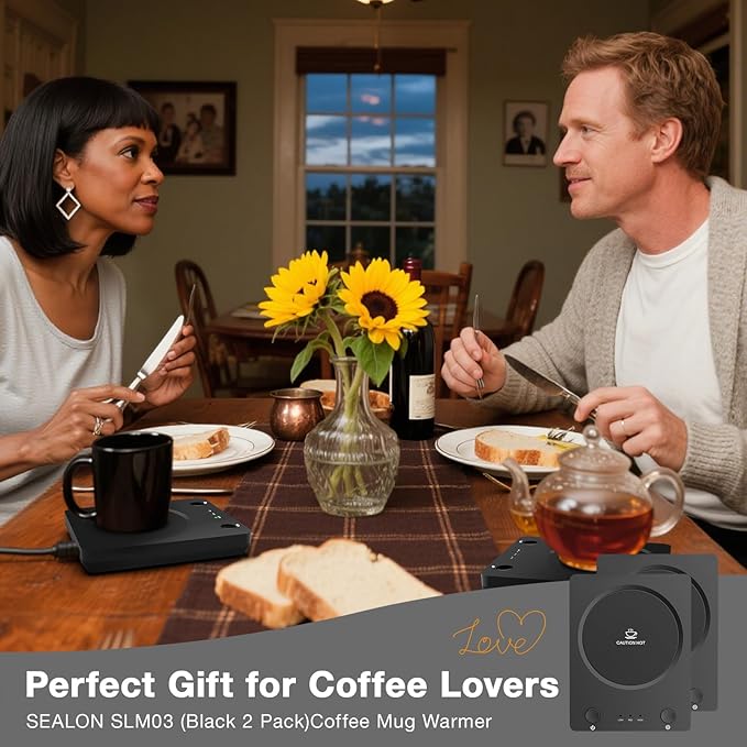 SEALON SLM03 Electric Coffee Mug Warmer (Black, 2 Pack) - 3-Temperature Desk Cup Warmer with Auto Shut-Off (4 Hours) for Heating Coffee, Tea, Milk & Beverages