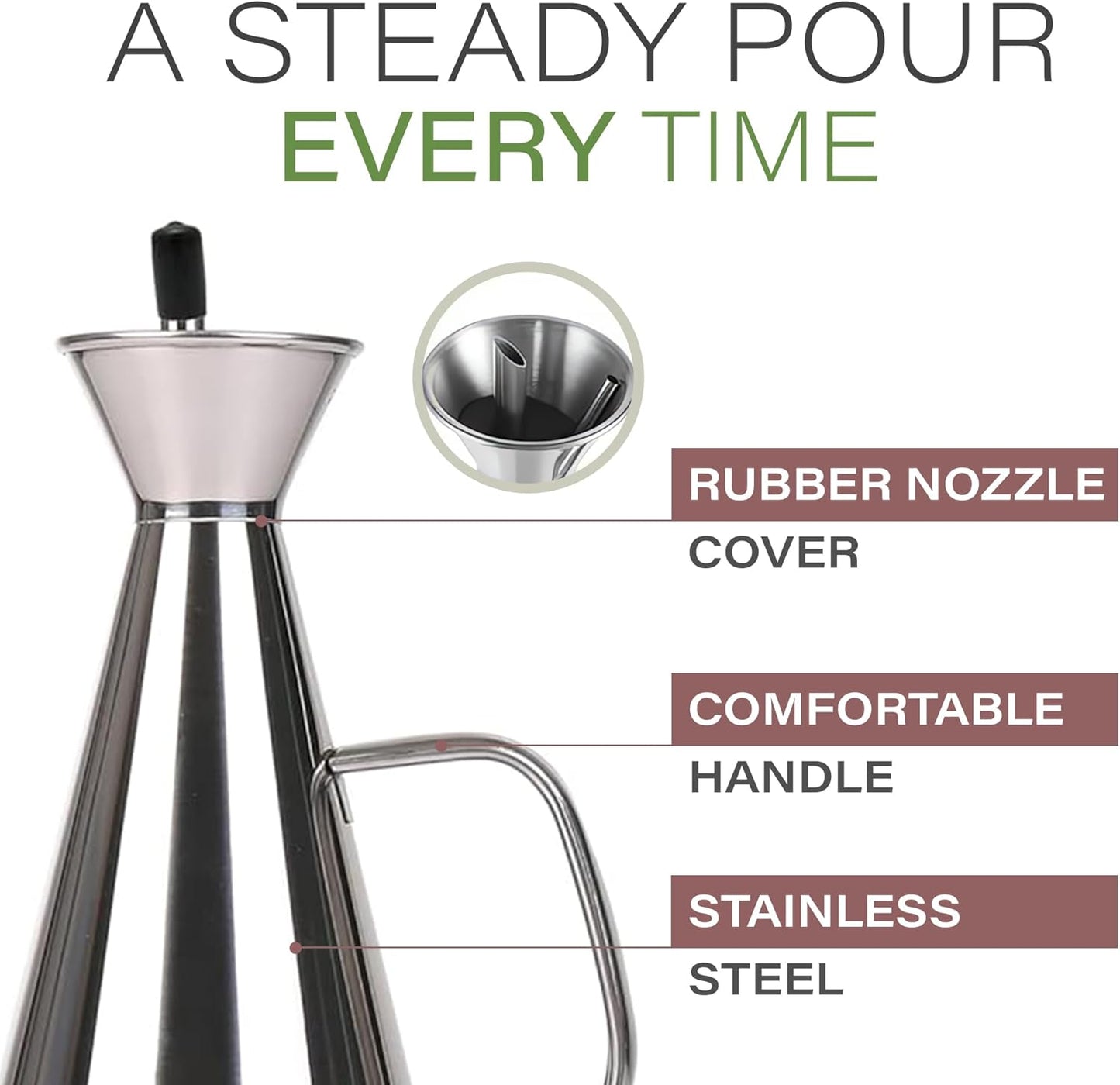 Olive Oil Dispenser Bottle Stainless Steel Non Drip Leak Proof No Mess Vinegar Pourer & Kitchen Drizzler 8.5 oz 250ML 0.25 Litre Great for Pouring & Drizzling Easy to Clean & Leakproof