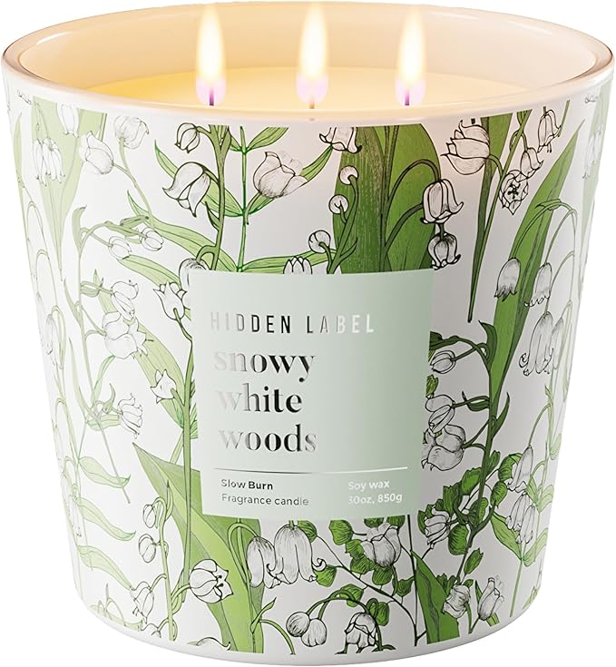 Giant Candle, Snowy White Woods Scented Candle for Home, 30oz Natural Soy Wax, 3-Wick Large Aromatherapy Candles, Up to 100Hour Burn Time, Long Lasting Highly Scented Luxury Candle Gift