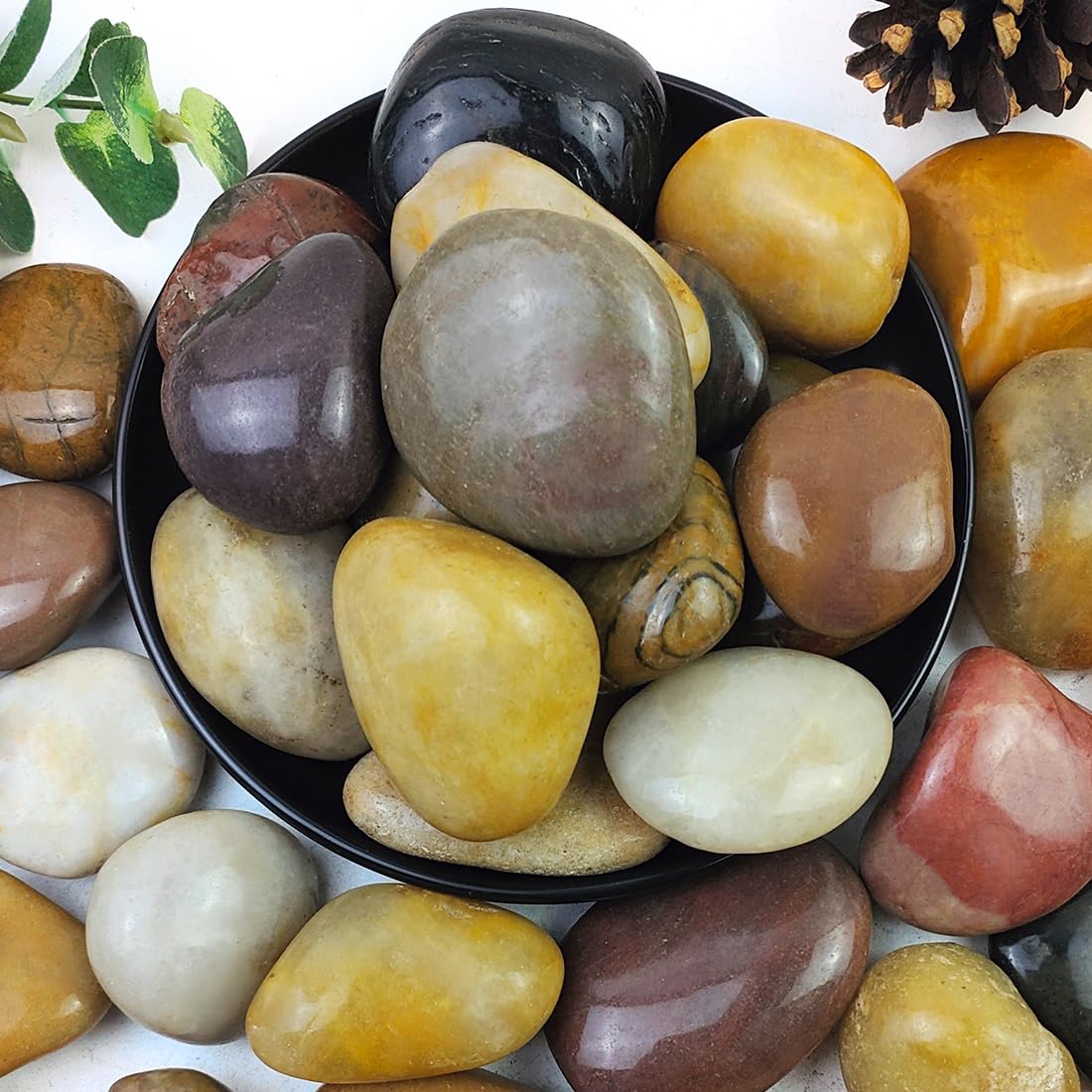 20lbs Mixed Color Outdoor Decorative Stones, 2-3 Inch High Polished River Rocks for Indoor Plants, Large Pebbles for Vase Filler Fish Tank Aquariums Landscaping Garden