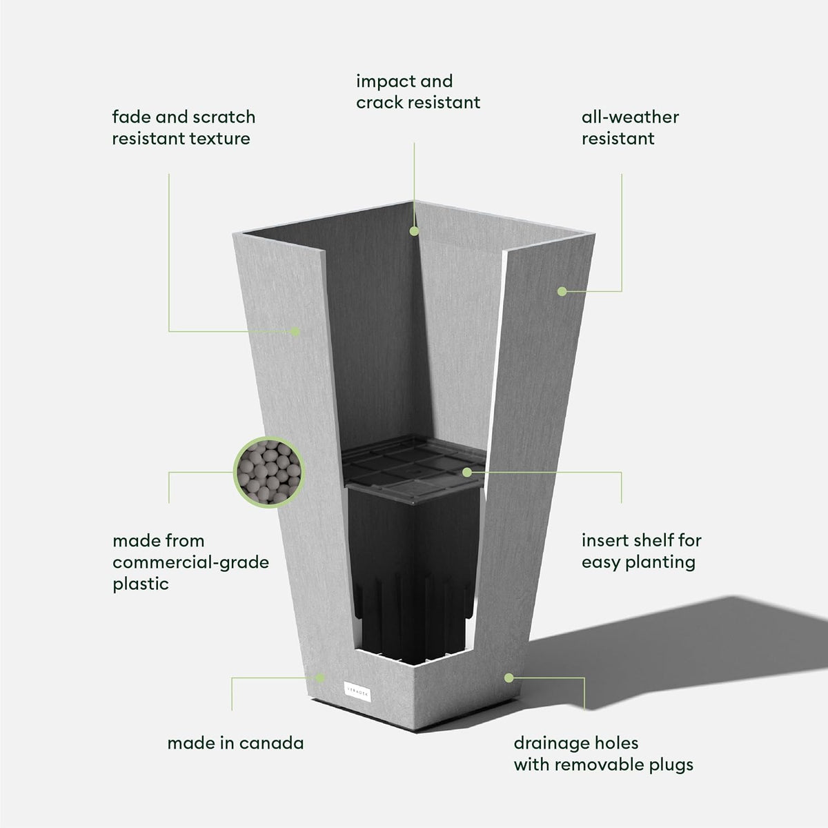 Veradek V-Resin Indoor/Outdoor Taper Planter (26 inch, Grey)