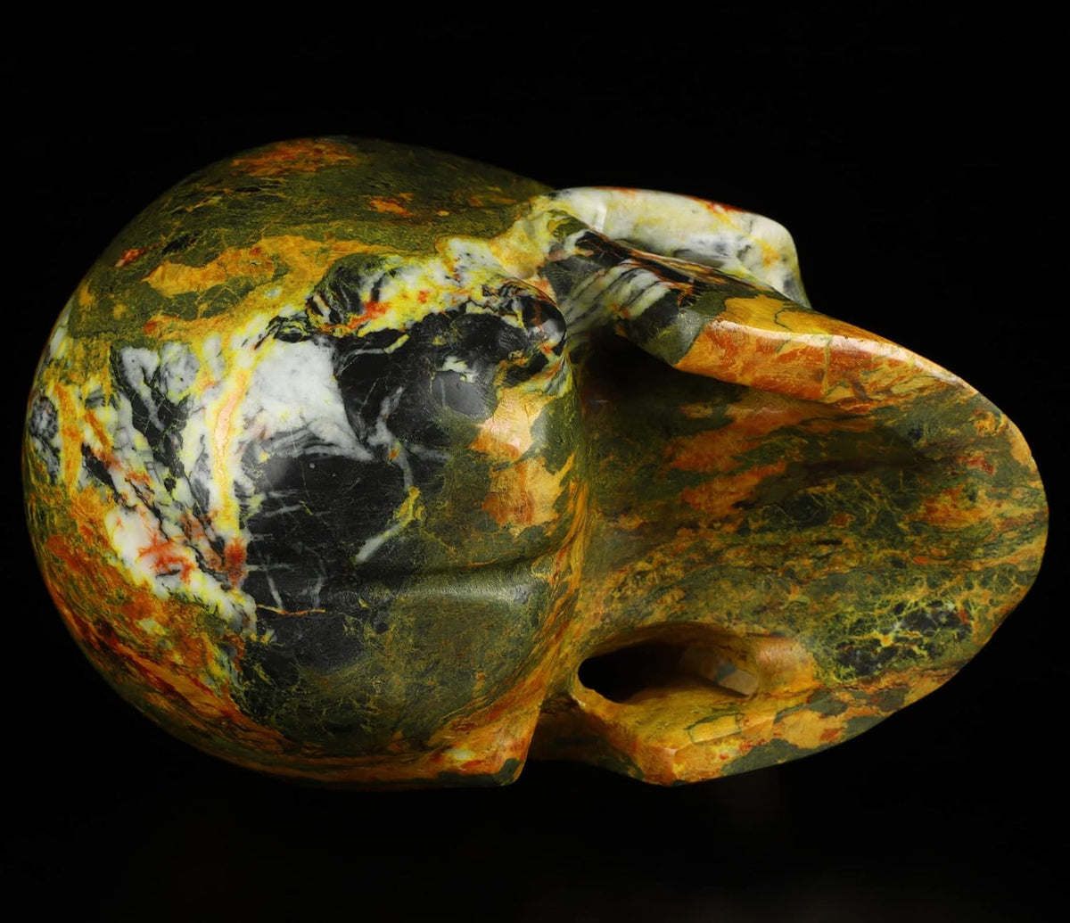 Skullis 5.0”Orpiment Crystal Skull, Hand Carved Gemstone Fine Art Sculpture, Reiki Healing Stone Statue.3623